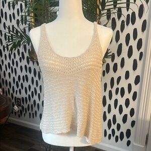 American Eagle Outfitters Cream Ribbed Cropped Tank Top